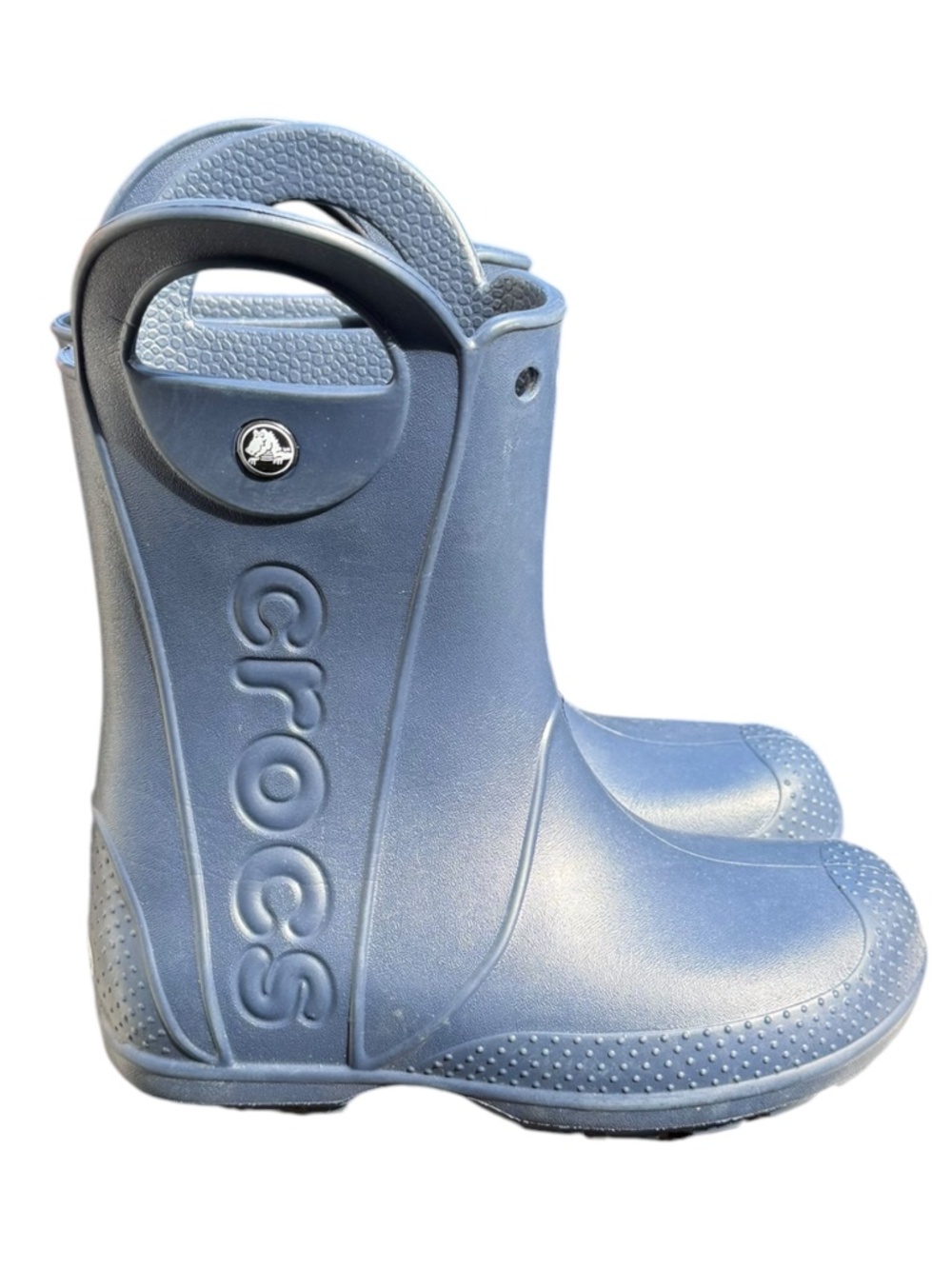 Crocs Handle It Rain Boots Kids J1 Blue Waterproof Pull On Boots Style 12803